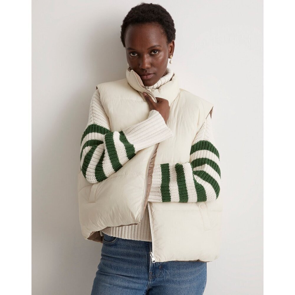 Madewell ladies woven wutang reversible puffer vest down alternative NEW XS - Picture 10 of 10